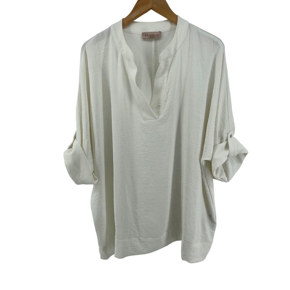 Philosophy Woman Blouse Womens 2X White Coastal  Capsule Oversized Relaxed